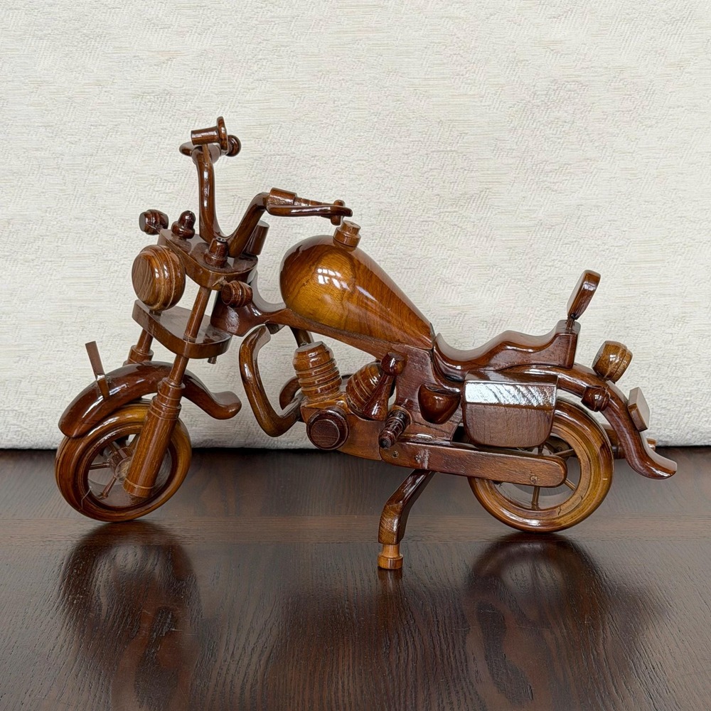 Vintage Wooden Motorcycle Sculpture | Cruiser Figurine | Wood Motorcycle Decor